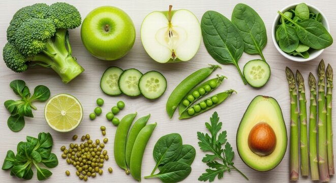 Vibrant Green Assortment: A diverse array of green produce, showcasing the freshness and vitality of a healthy diet. This image highlights the beauty of natural ingredients. - Powered by Adobe