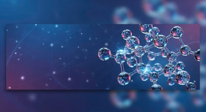 Molecular Network: An abstract depiction of a molecular network, featuring interconnected spheres of varying sizes that create a 3D effect against a blue and purple gradient background.