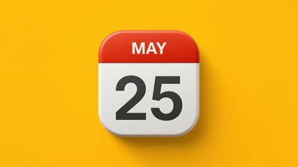 May twenty fifth calendar page on bright yellow background