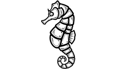 Stylized black and white seahorse illustration.