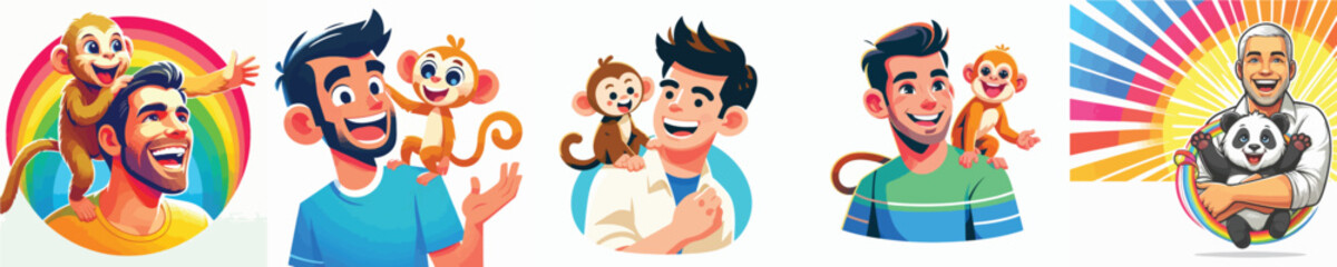 vector image of a man with a animals on a white background