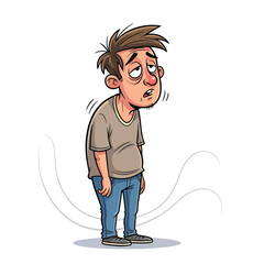 Exhausted cartoon man feeling fatigued after long work day for health concepts