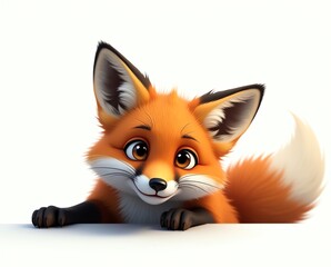 Obraz premium Red fox cub peeking over white surface