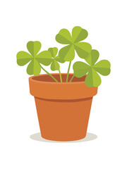 Obraz premium Potted Shamrock Plant in Terracotta Pot | Four-Leaf Clover Icon