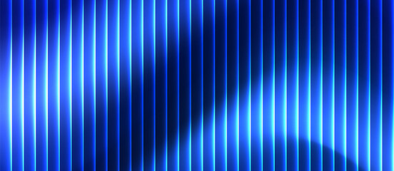 Abstract ribbed glass background in blue gradient tones with wave texture and glossy light reflection. modern tech design, minimal visuals or digital surface presentations