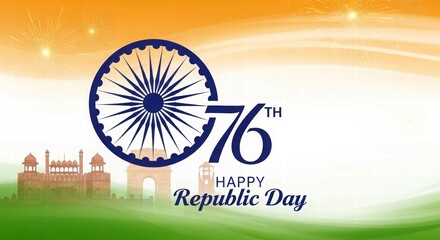 Republic Day: Emblem of unity and progress of India, with Ashoka Chakra, in a colorful illustration. Reflecting heritage and festivity