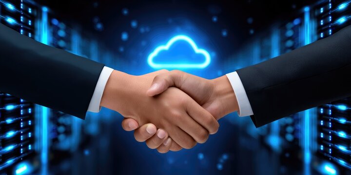 Collaboration agreement signing digital cloud environment business partnership modern technology professional interaction secure future