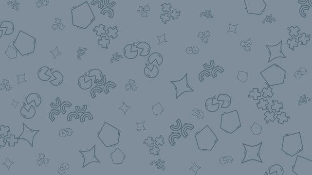 Abstract geometric gray shapes pattern with pies, stars, pentagons, and crosses. Great for backgrounds, textiles, packaging, and digital design projects