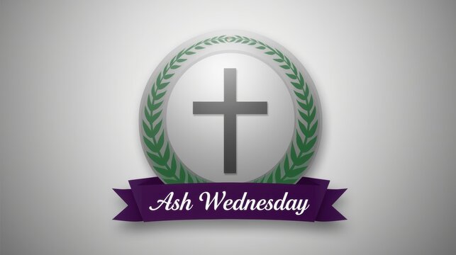 Ash wednesday christian cross with laurel wreath and ribbon