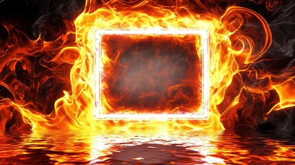 Flaming Square Portal Intense Energy and Passionate Heat in a Fiery Abstract Design