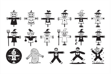 Scarecrow and monster icon collection for Halloween branding and decorations