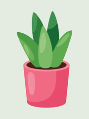 Cartoon Style Green Succulent or Aloe Plant in Bright Pink Pot
