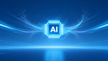AI chip with glowing blue background