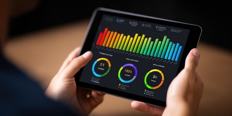 Analyzing data trends using a digital tablet office environment dashboard visualization informal viewpoint insights into performance metrics