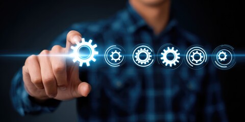 Innovative actions for automation modern office digital content professional environment close-up view gear mechanism concept