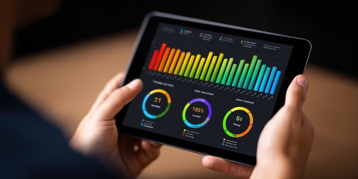Analyzing data trends using a digital tablet office environment dashboard visualization informal viewpoint insights into performance metrics