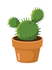 Cute Green Potted Cactus with Round Spiky Pads in Terracotta Pot Illustration