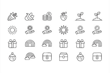 Sun and plant growth icon bundle for eco branding, sustainability, and positive themes