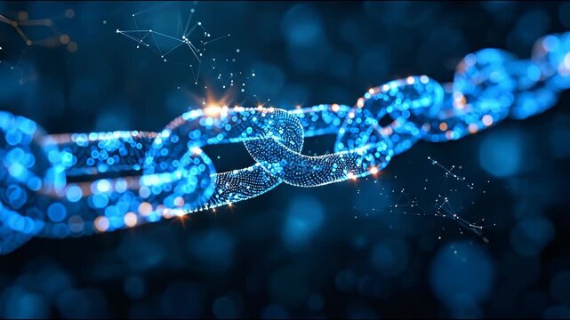 Digital representation of a blockchain, showcasing interconnected links and data flow.