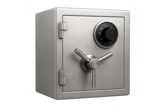 Steel safe box with combination lock and vault handle providing security for savings and protecting valuable assets