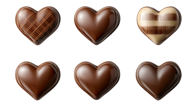 Set of chocolate heart shapes with rich smooth texture and glossy finish clearly displayed for romantic sweet treat visuals isolated on white background - Powered by Adobe