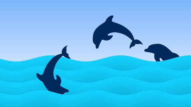 Dolphins Jumping in Blue Ocean Waves