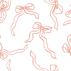 Bow hand drawn with contour lines on white background. Vector illustration. Whimsical romantic Valentine's Day print 