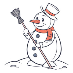 Cheerful snowman holding a broom