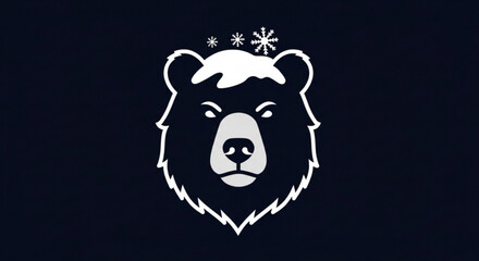 A white bear head with snow on its head and snowflakes above it on a, perfect for winter and holiday designs, logos, and branding projects