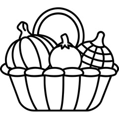 Illustration of a basket with pumpkins