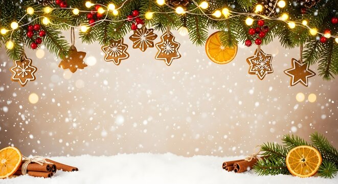 Festive christmas garland with oranges and cinnamon sticks