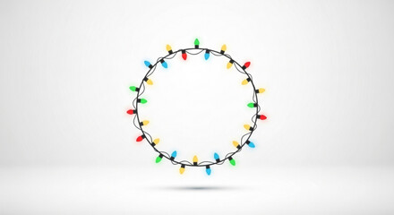 Colorful christmas lights circle frame isolated on festive garland with glowing bulbs for holiday decoration new year design element for greeting card