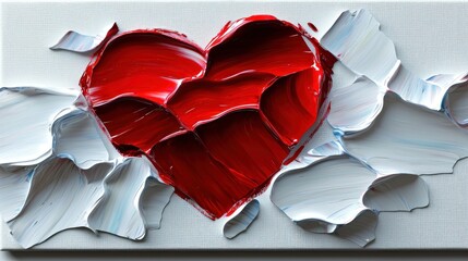 Abstract Heart Textured Red Centerpiece on a White Background of Artistry and Emotion