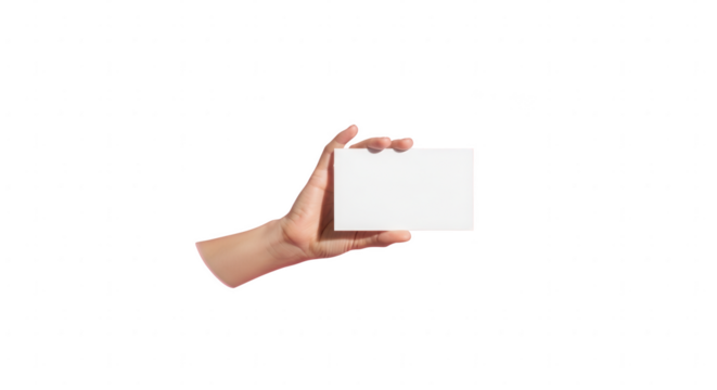 Human hand holding a blank white rectangular card, perfect for text or logo