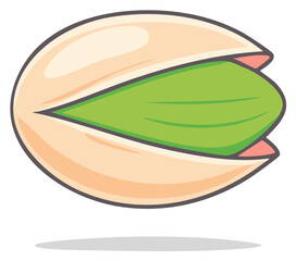 Cartoon Pistachio Nut With Open Shell And Green Kernel Vibrant Illustration