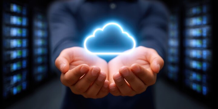 Cloud data storage solutions data center digital technology virtual environment close-up view innovation in cloud computing