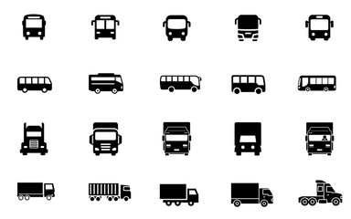 Bus and Truck Vector, Commercial Vehicle Icons, Transportation Illustration Set