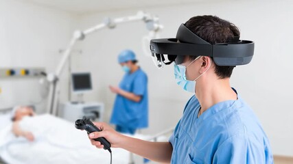 Doctor nurse hospital patient surgery augmented reality headset hologram ai training healthcare surgeon nurse hospital patient surgery operating augmented reality headset teamwork training doctor - Powered by Adobe