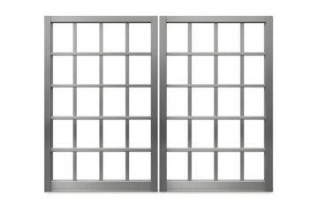 Metal grid bars forming a jail window, representing incarceration, freedom loss, and security on a transparent background