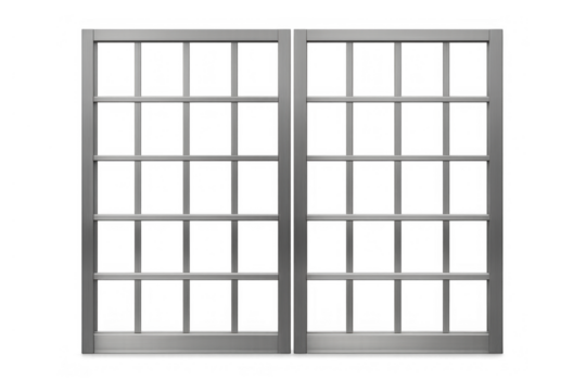 Metal grid bars forming a jail window, representing incarceration, freedom loss, and security on a transparent background