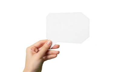Hand holding blank polygonal speech bubble, perfect for custom message input