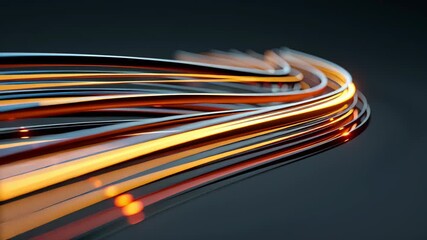Abstract light trail flowing ribbon glowing line dynamic curve orange highlight blue accent motion blur glossy surface modern design futuristic aesthetic pulsing energy arcs across dark scene curved - Powered by Adobe