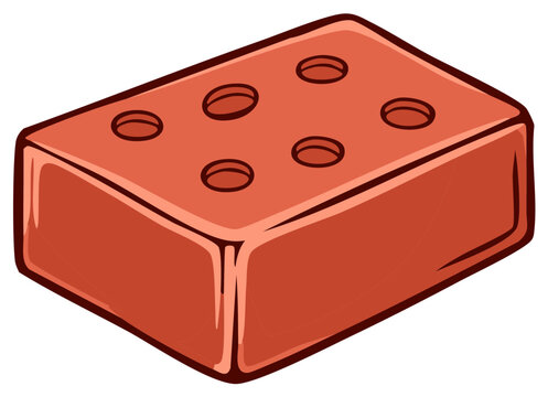 Single Red Clay Brick with Holes Cartoon Illustration for Building and Masonry