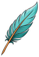 Fototapeta premium Detailed Illustration of a Turquoise and Orange Feather with a Bold Outline