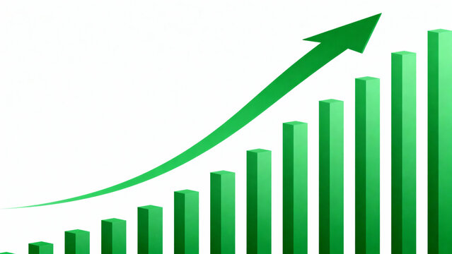 Green bar chart with upward arrow