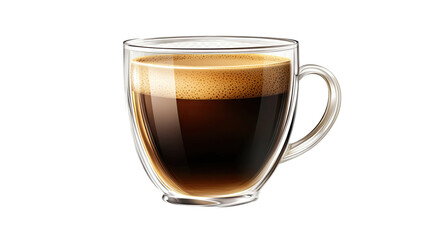 Coffee Americano in glass cup with rich dark color and smooth crema clearly showcased for coffee lover visuals isolated on white background