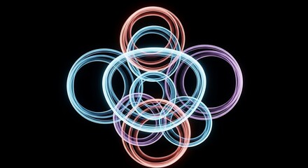Circles intersection colorful rings on black background