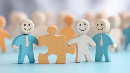 Abstract colorful human figure walk interconnect puzzle piece  teamwork connection problem solving.