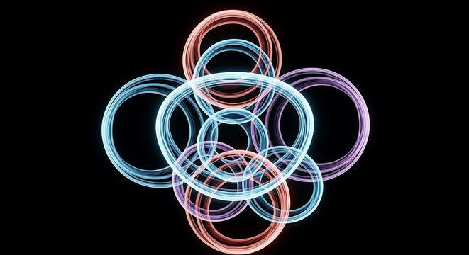 Circles intersection colorful rings on black background