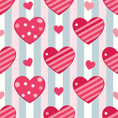 seamless pattern with hearts on striped background